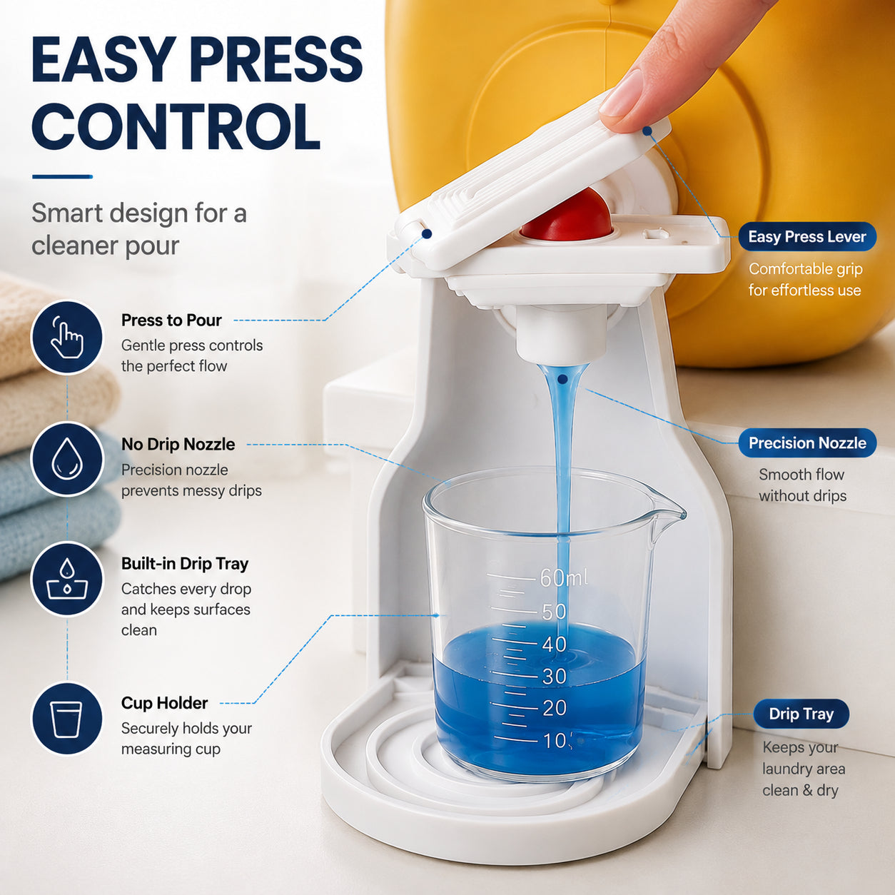 🧺 No-Lift Laundry Detergent Holder – Easy Measuring Cup Stand for Cleaner & Mess-Free Dispensing
