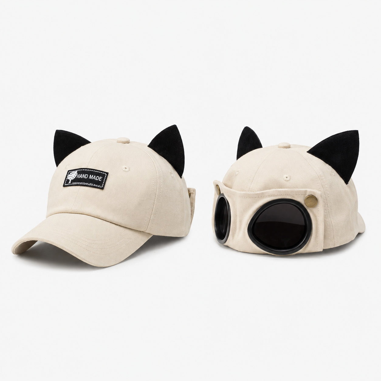 🧢Steampunk Aviator Baseball Cap with Flip-Up Goggles and Cat Ears🐱