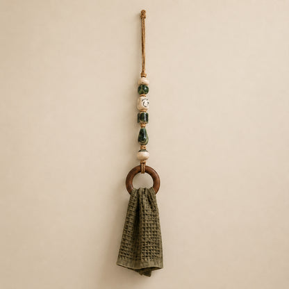 🌊 Boho Chic Coastal Beaded Towel Hanger with Wooden Ring – Perfect Bathroom Decor & Gift Idea 🎁