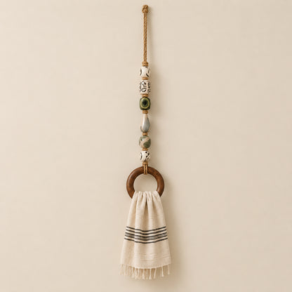 🌊 Boho Chic Coastal Beaded Towel Hanger with Wooden Ring – Perfect Bathroom Decor & Gift Idea 🎁