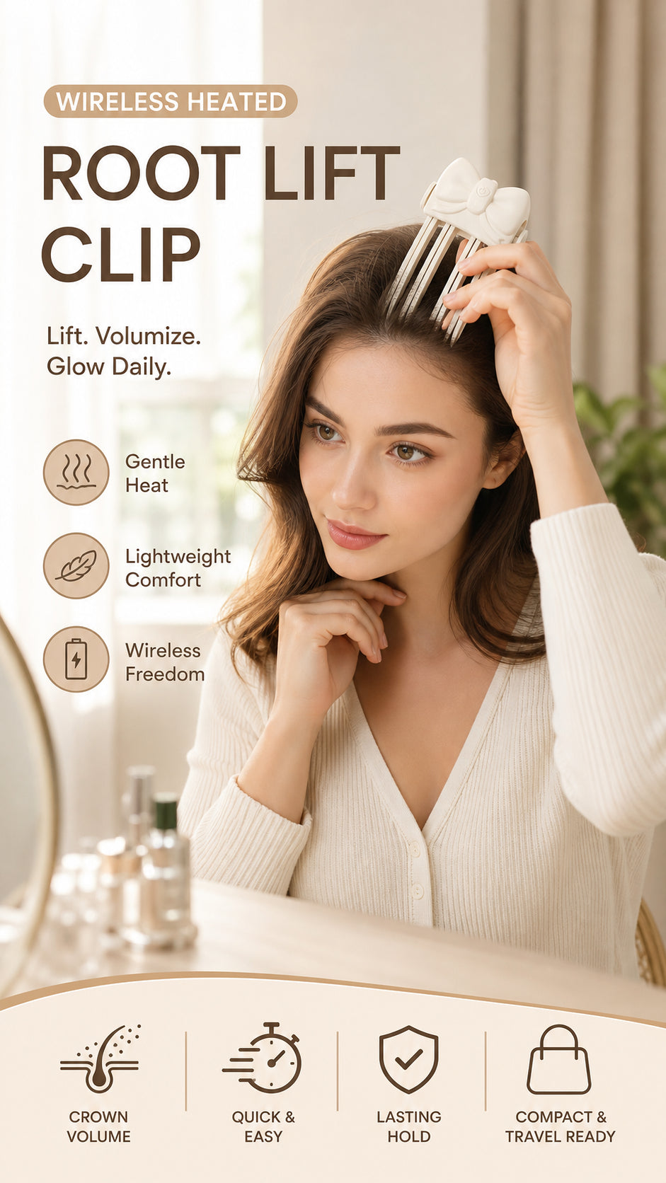 🎀Wireless Heated Volumizing Root Lift Clip - Salon Crown Volume Styling Tool for Fine Flat Hair