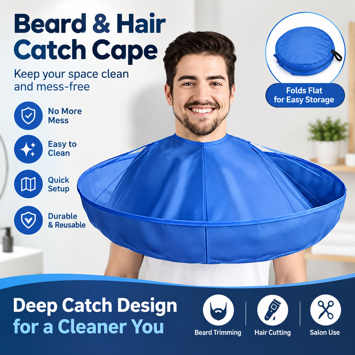 ✂️ Foldable Hair Catch Cape – Memory Steel Ring for Instant Mess-Free Grooming 🌀