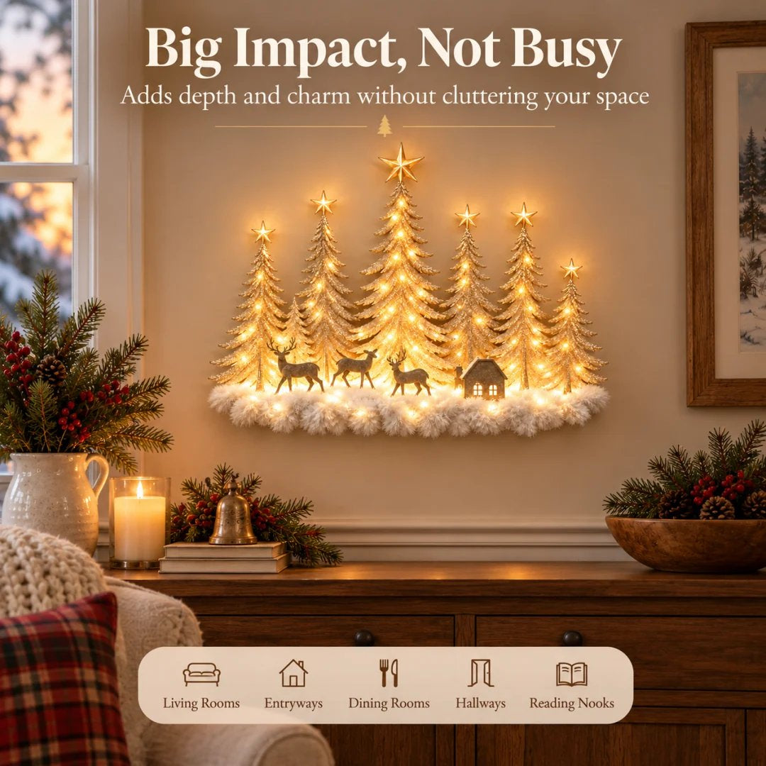 🌲 Step Into an Enchanted Winter Grove: Lighted Christmas Woodland Forest Wall Decor