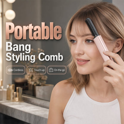 🔥 Portable Wireless Mini Bang Heated Styling Comb ⚡ — 3 Seconds Fringe Straightening & Touch-Up! ✨