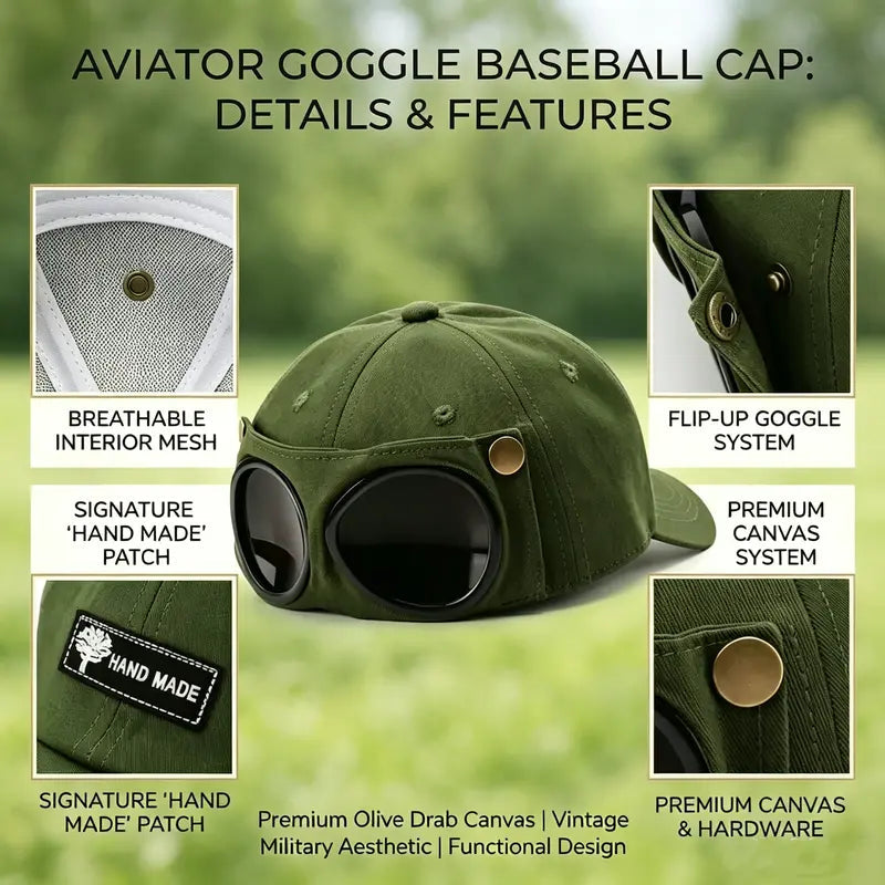 🧢Steampunk Aviator Baseball Cap with Flip-Up Goggles and Cat Ears🐱