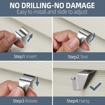 ⚓Damage-Free Stainless Steel Vinyl Siding Hooks – Heavy-Duty No-Drill Hangers for Outdoor Lights & Wreaths