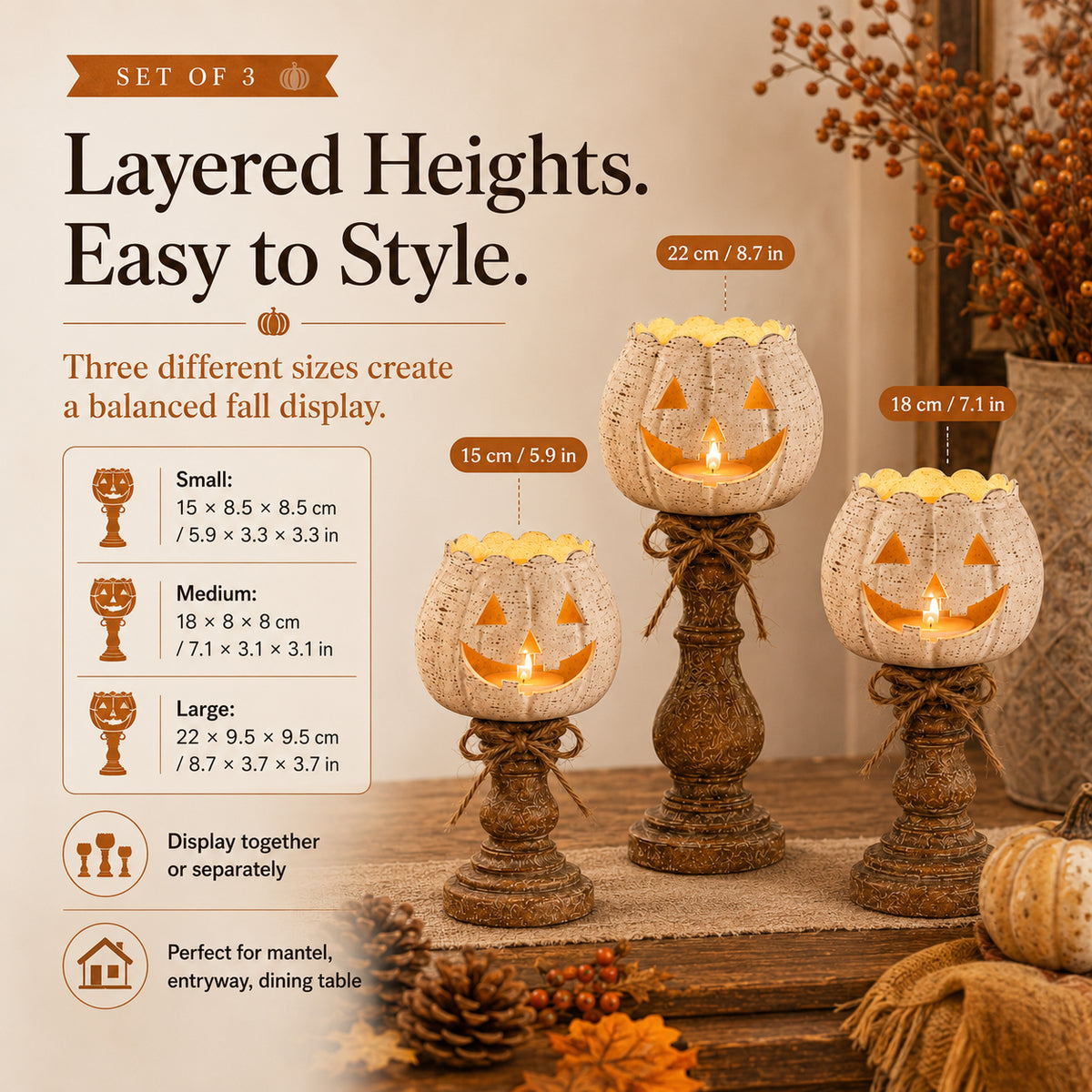 🎃Rustic White Pumpkin Candle Holder Set – Bring Warm Fall Glow & Cozy Halloween Charm Into Your Home🕯️