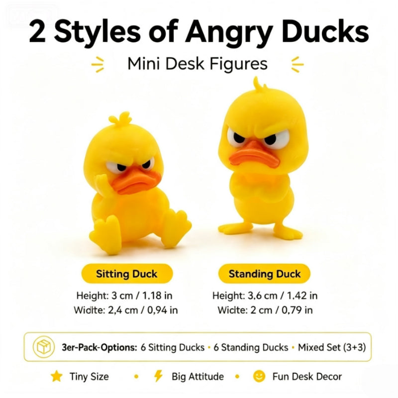 😠 Cute & Grumpy Duck Figurine Set – Funny Desk Toy & Novelty Gift Idea 🐥🎁
