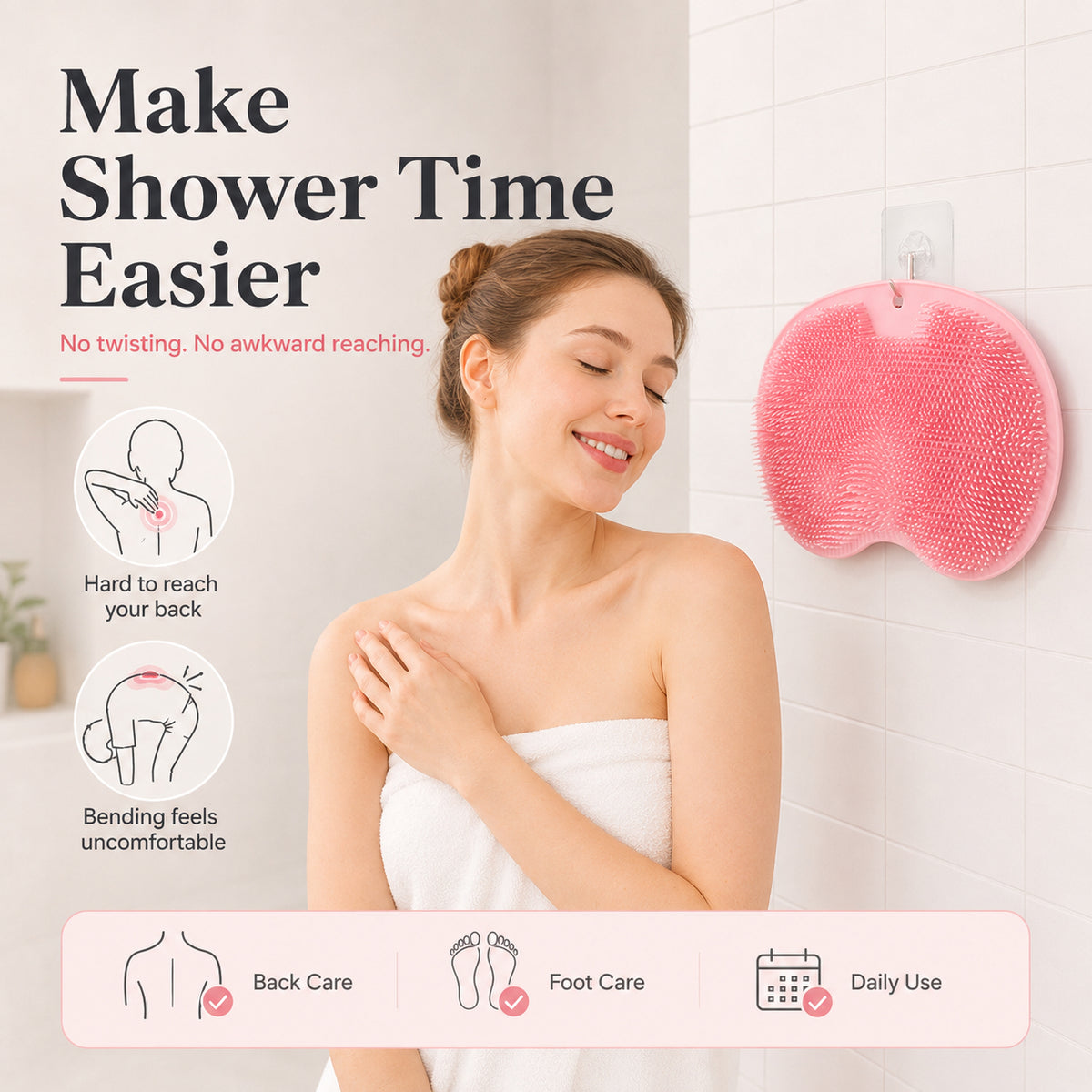 🚿 Say Goodbye to Back Pain & Scrubbing! 4-Pack Hands-Free Silicone Shower Mats 🦶