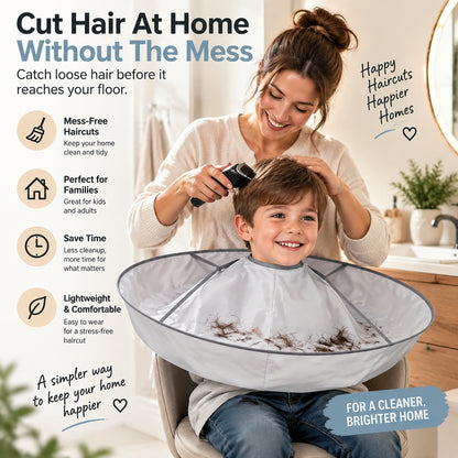 ✂️ Foldable Hair Catch Cape – Memory Steel Ring for Instant Mess-Free Grooming 🌀