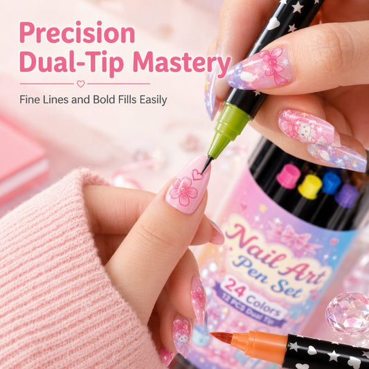 💅 24-Color Dual-Tip DIY Nail Art Marker Set – Professional Salon Designs at Home ✨