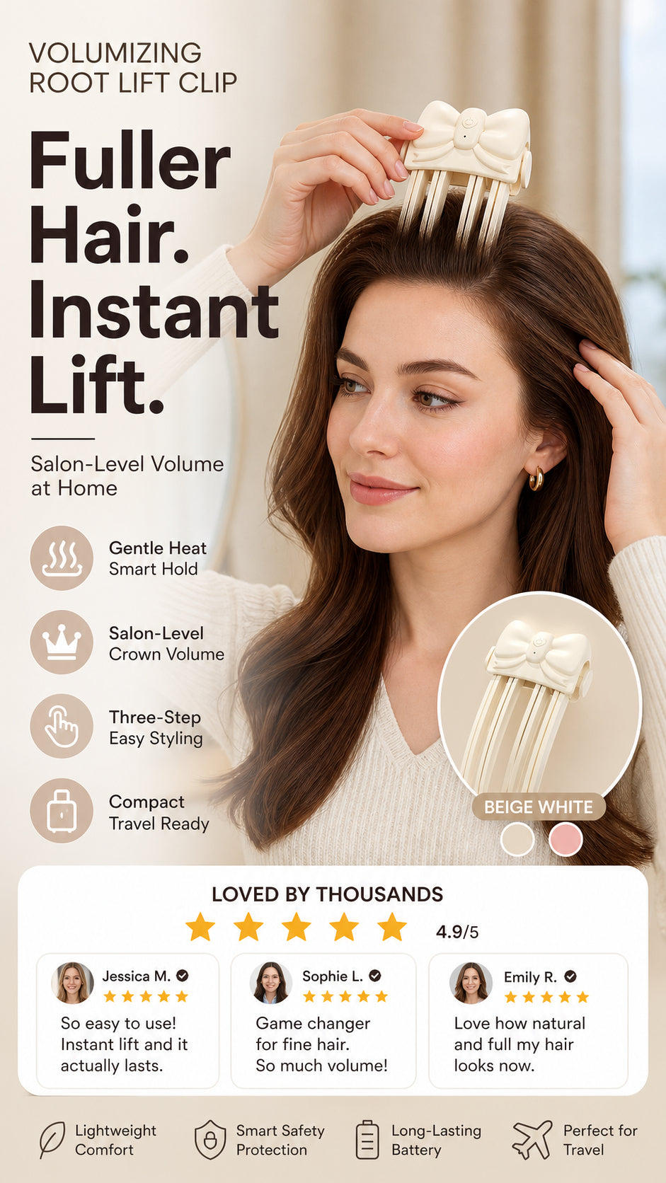 🎀Wireless Heated Volumizing Root Lift Clip - Salon Crown Volume Styling Tool for Fine Flat Hair