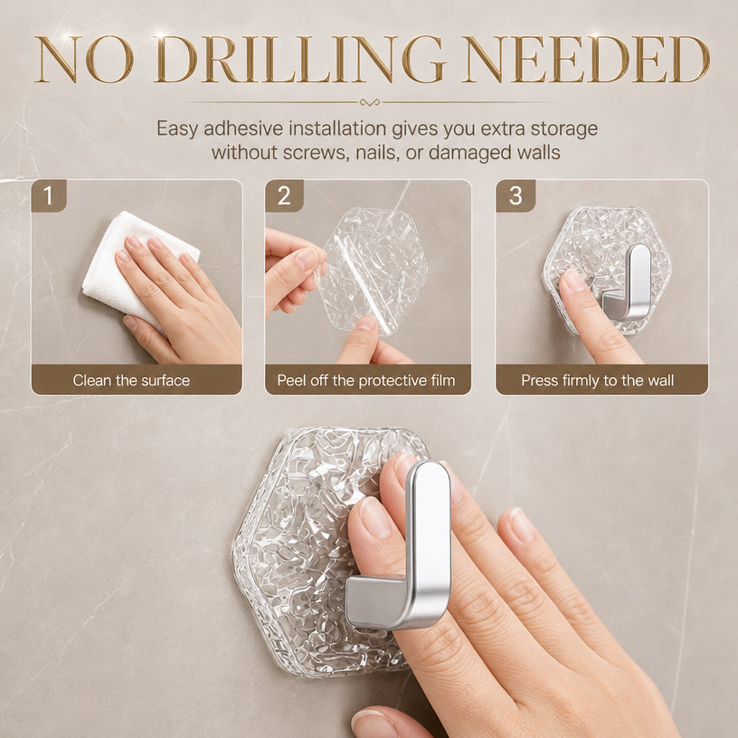 🔥 Crystal Clear Heavy Duty Adhesive Wall Hooks 💎 | Damage-Free Waterproof & Oilproof Hanging Utility Hook ✨
