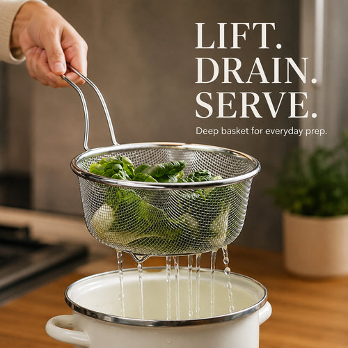 🌟 Premium Stainless Steel Sieve with Ergonomic Handle 🍳 — Durable, Rust-Proof & Easy to Clean! 💧