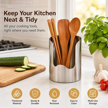 🍳 Keep Your Kitchen Neat & Tidy! Thickened Stainless Steel Utensil Holder & Countertop Organizer ✨