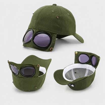 🧢Steampunk Aviator Baseball Cap with Flip-Up Goggles and Cat Ears🐱