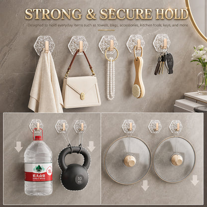 🔥 Crystal Clear Heavy Duty Adhesive Wall Hooks 💎 | Damage-Free Waterproof & Oilproof Hanging Utility Hook ✨