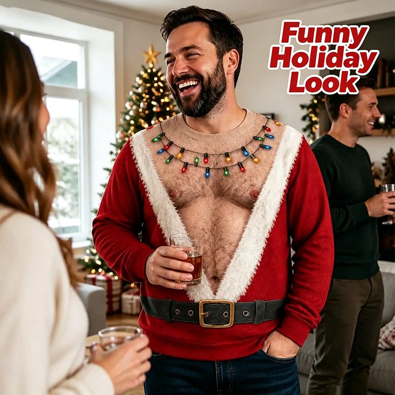 🎅 Be the Life of the Christmas Party! Hilarious Hairy Chest Santa Ugly Sweater 🎄✨