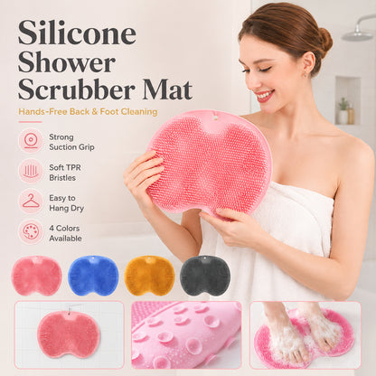 🚿 Say Goodbye to Back Pain & Scrubbing! 4-Pack Hands-Free Silicone Shower Mats 🦶