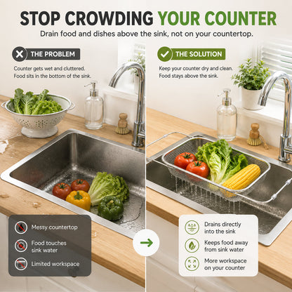 🥬Expandable Over-the-Sink Colander – Rinse, Drain & Prep Without the Mess