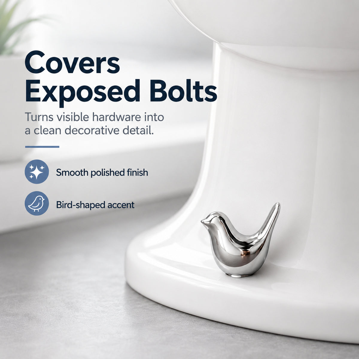 Decorative Toilet Bolt Caps – Aesthetic Ceramic Bird Covers for Ugly Bathroom Screws (2-Pack)