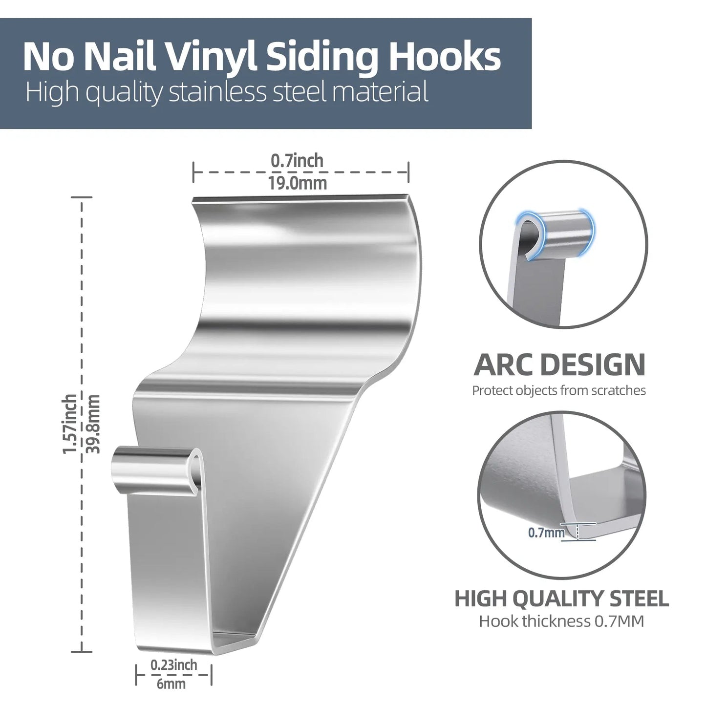 ⚓Damage-Free Stainless Steel Vinyl Siding Hooks – Heavy-Duty No-Drill Hangers for Outdoor Lights & Wreaths
