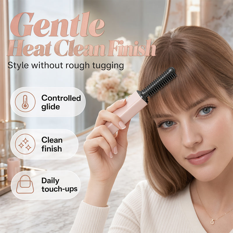 🔥 Portable Wireless Mini Bang Heated Styling Comb ⚡ — 3 Seconds Fringe Straightening & Touch-Up! ✨