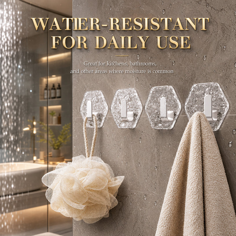 🔥 Crystal Clear Heavy Duty Adhesive Wall Hooks 💎 | Damage-Free Waterproof & Oilproof Hanging Utility Hook ✨