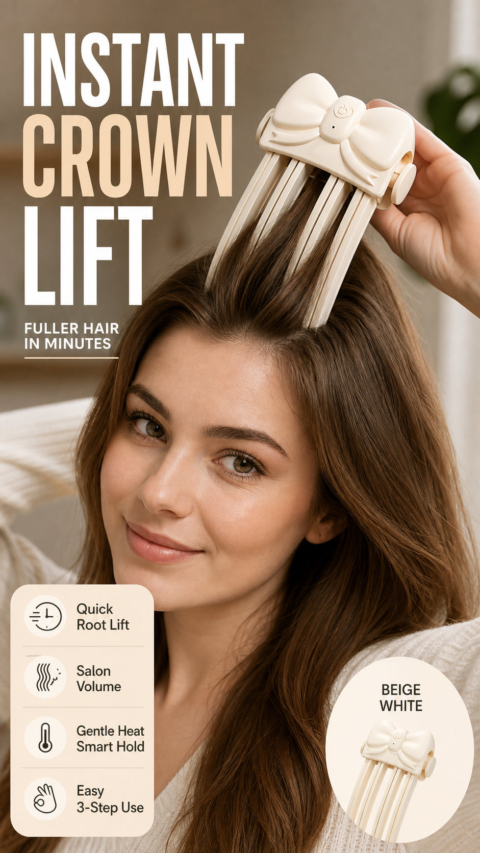🎀Wireless Heated Volumizing Root Lift Clip - Salon Crown Volume Styling Tool for Fine Flat Hair