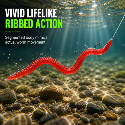 🎣 Shrimp-Scented Lifelike Earthworm Soft Fishing Lures – Flexible Ribbed Action, Glow Effect & 50-Piece Pack 🪱✨