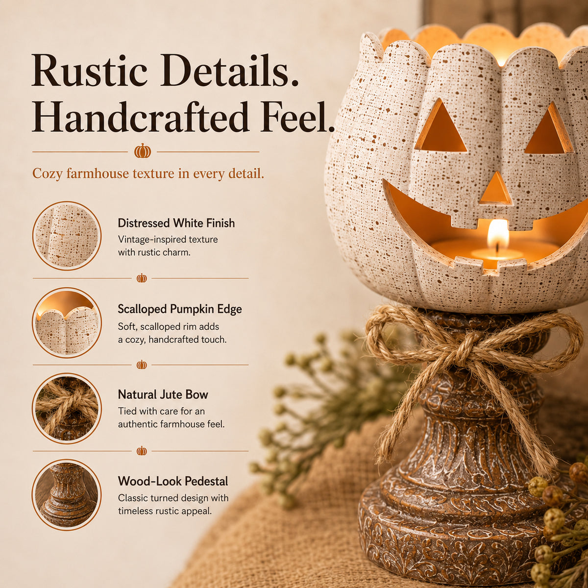 🎃Rustic White Pumpkin Candle Holder Set – Bring Warm Fall Glow & Cozy Halloween Charm Into Your Home🕯️
