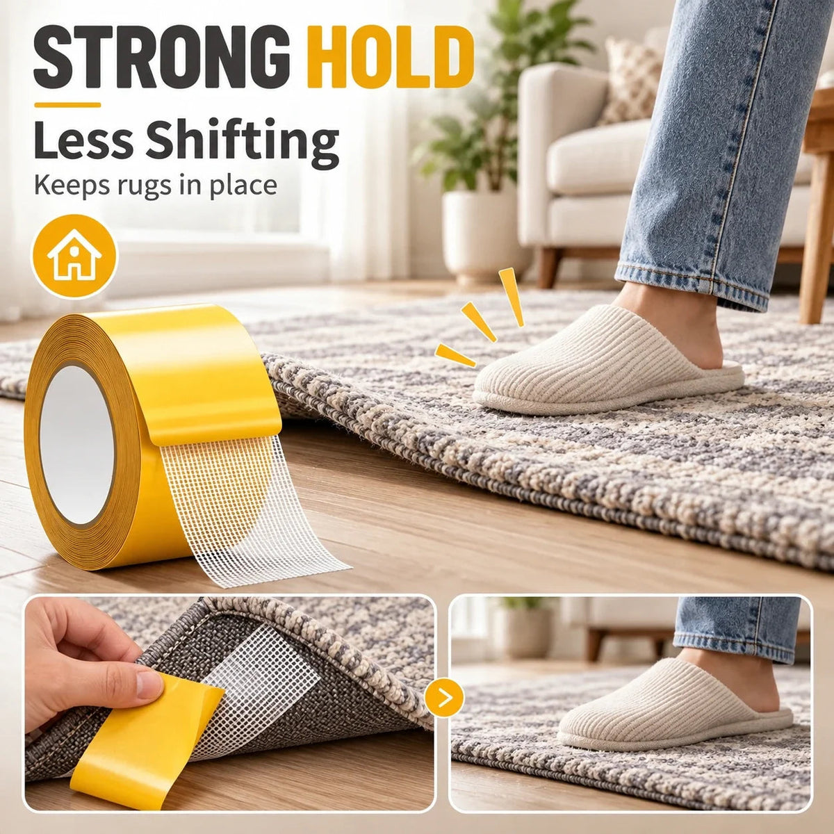 🏠 Multi-Surface Fiber Mesh Tape – Strong Hold for Carpets, Rugs & Home Decor 🛠️