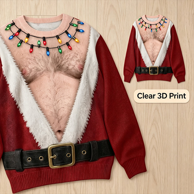 🎅 Be the Life of the Christmas Party! Hilarious Hairy Chest Santa Ugly Sweater 🎄✨