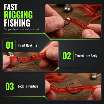 🎣 Shrimp-Scented Lifelike Earthworm Soft Fishing Lures – Flexible Ribbed Action, Glow Effect & 50-Piece Pack 🪱✨
