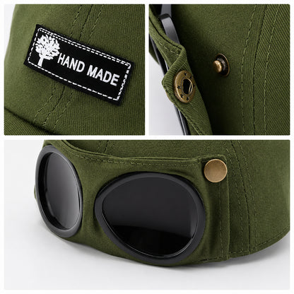 🧢Steampunk Aviator Baseball Cap with Flip-Up Goggles and Cat Ears🐱
