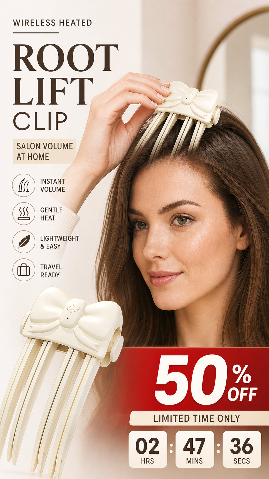 🎀Wireless Heated Volumizing Root Lift Clip - Salon Crown Volume Styling Tool for Fine Flat Hair