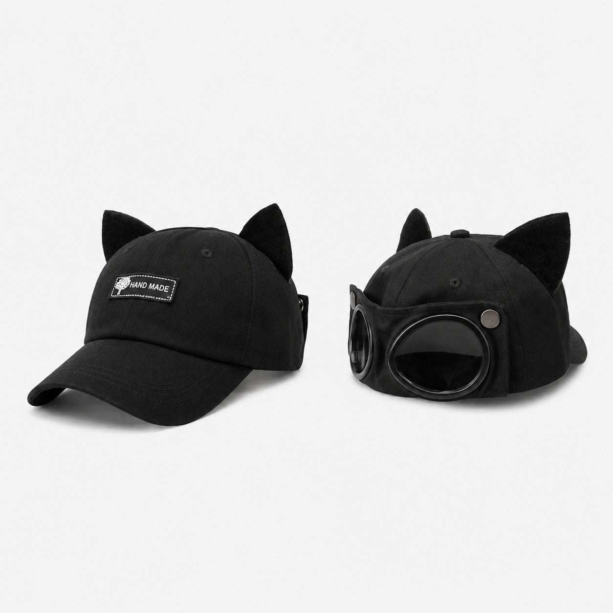 🧢Steampunk Aviator Baseball Cap with Flip-Up Goggles and Cat Ears🐱