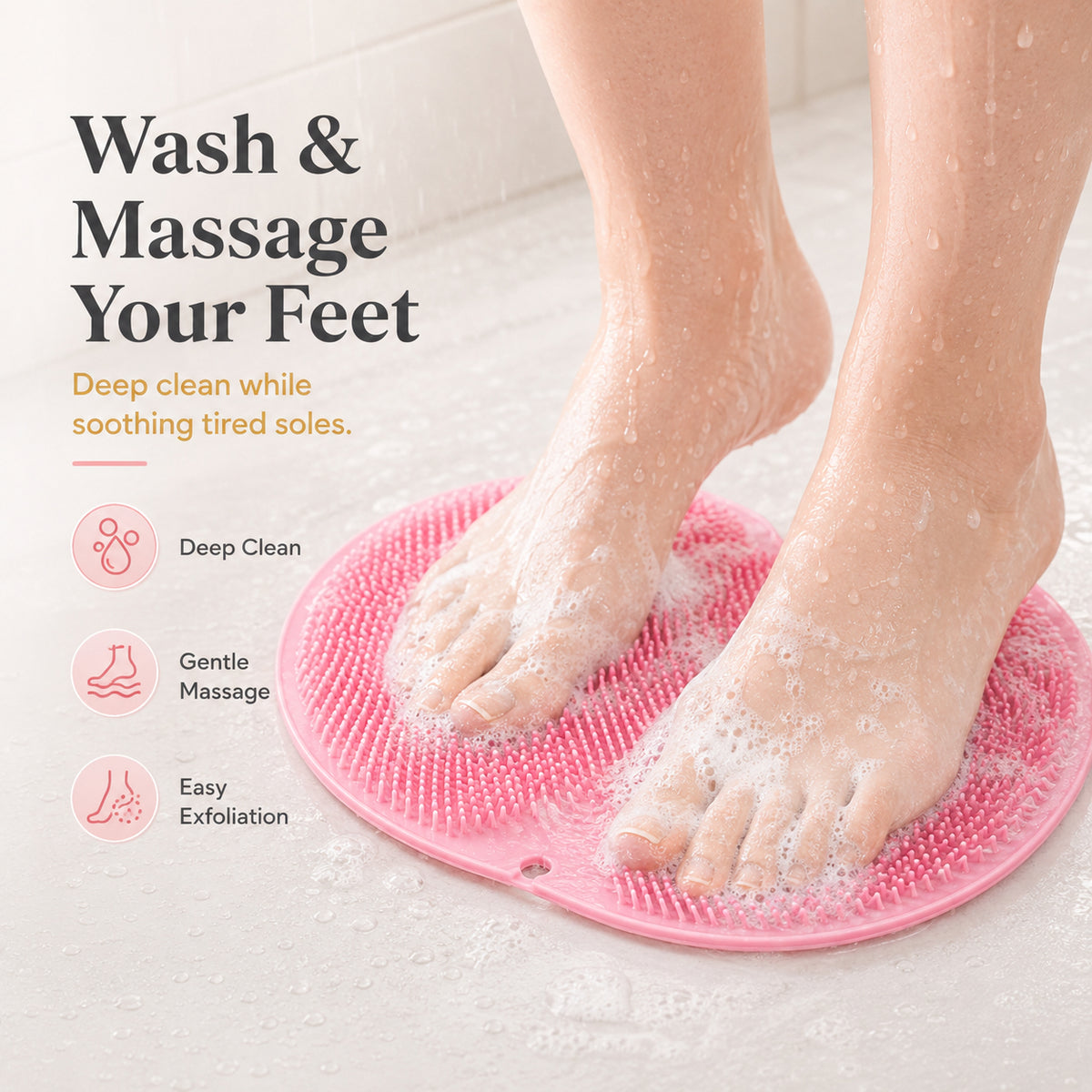 🚿 Say Goodbye to Back Pain & Scrubbing! 4-Pack Hands-Free Silicone Shower Mats 🦶