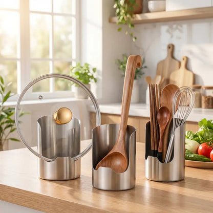 🍳 Keep Your Kitchen Neat & Tidy! Thickened Stainless Steel Utensil Holder & Countertop Organizer ✨