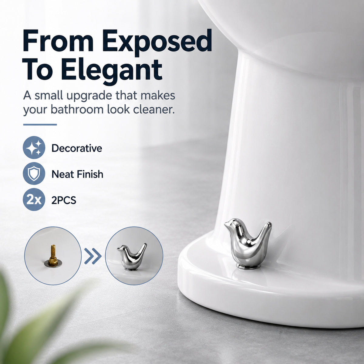 Decorative Toilet Bolt Caps – Aesthetic Ceramic Bird Covers for Ugly Bathroom Screws (2-Pack)