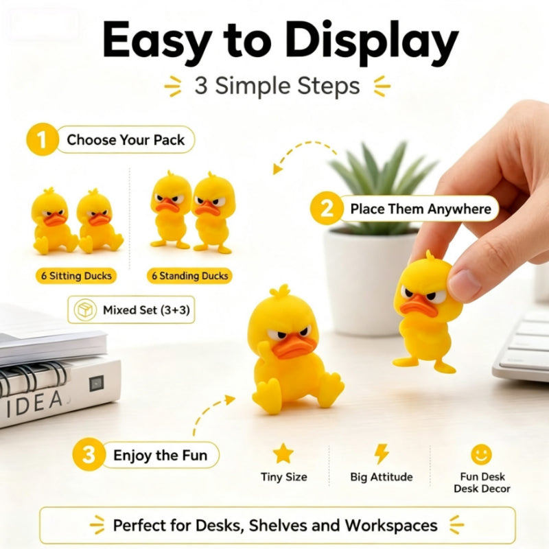 😠 Cute & Grumpy Duck Figurine Set – Funny Desk Toy & Novelty Gift Idea 🐥🎁