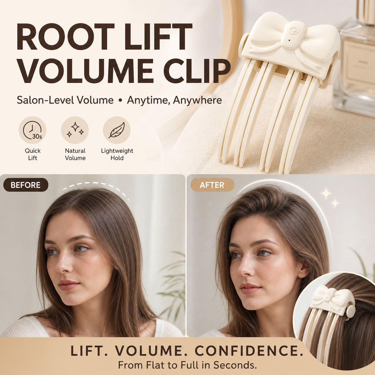 🎀Wireless Heated Volumizing Root Lift Clip - Salon Crown Volume Styling Tool for Fine Flat Hair