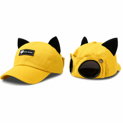 🧢Steampunk Aviator Baseball Cap with Flip-Up Goggles and Cat Ears🐱