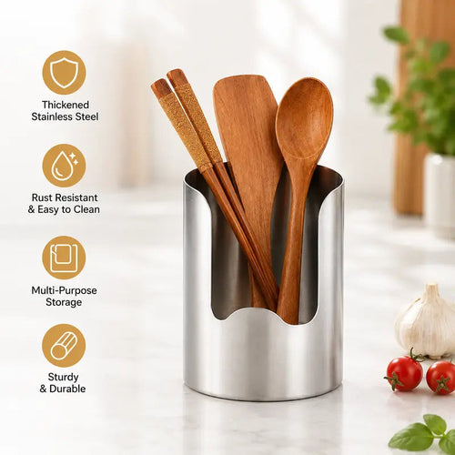 🍳 Keep Your Kitchen Neat & Tidy! Thickened Stainless Steel Utensil Holder & Countertop Organizer ✨