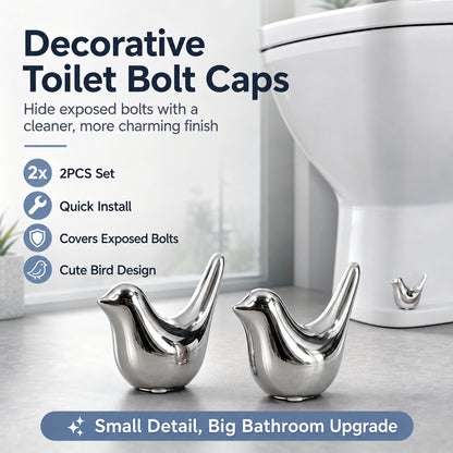 Decorative Toilet Bolt Caps – Aesthetic Ceramic Bird Covers for Ugly Bathroom Screws (2-Pack)