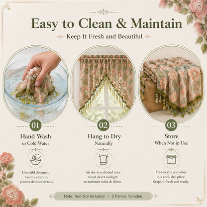 💖 Add a Touch of French Romance — Vintage Floral Lace Door Curtain & Beaded Sheer Panel ✨🌷
