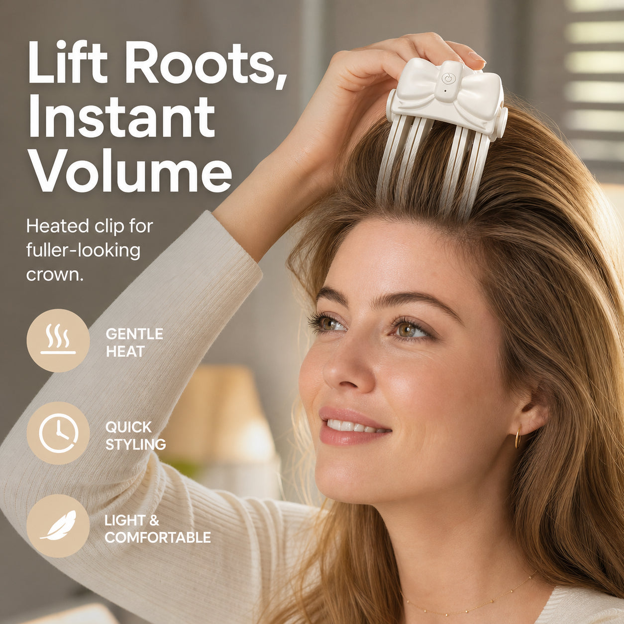 🎀Wireless Heated Volumizing Root Lift Clip - Salon Crown Volume Styling Tool for Fine Flat Hair