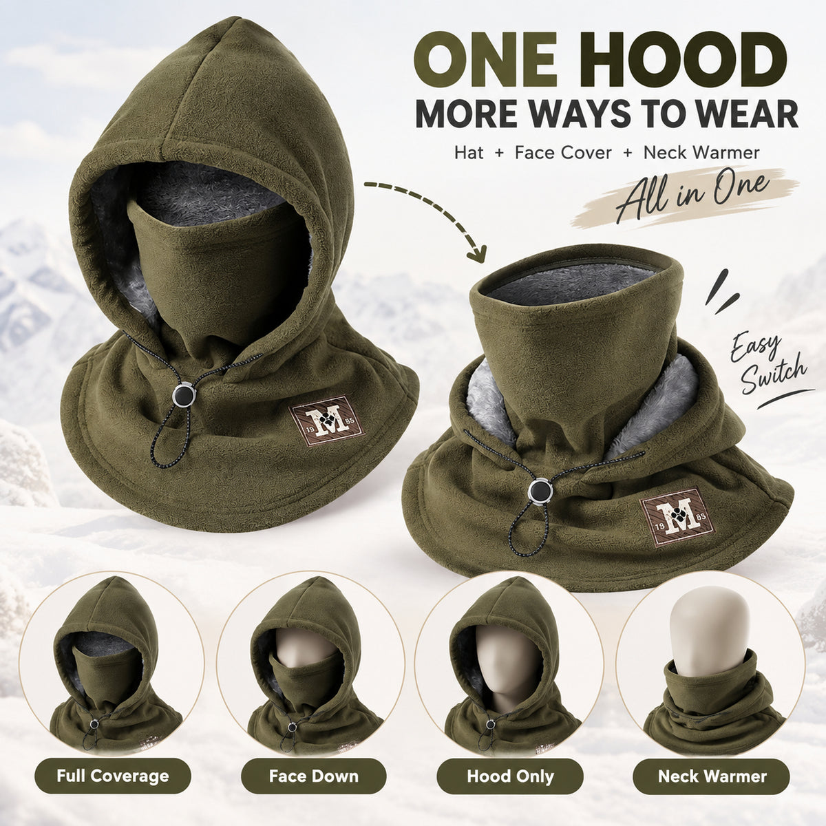 🧣Skip the Hat and Scarf – 3-in-1 Fleece Hood for Head Face & Neck