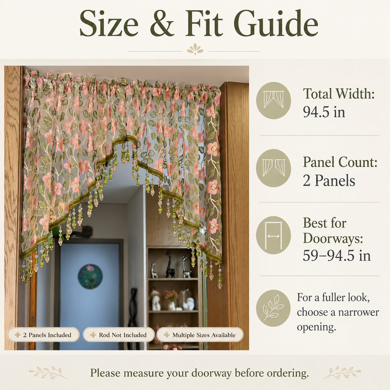 💖 Add a Touch of French Romance — Vintage Floral Lace Door Curtain & Beaded Sheer Panel ✨🌷