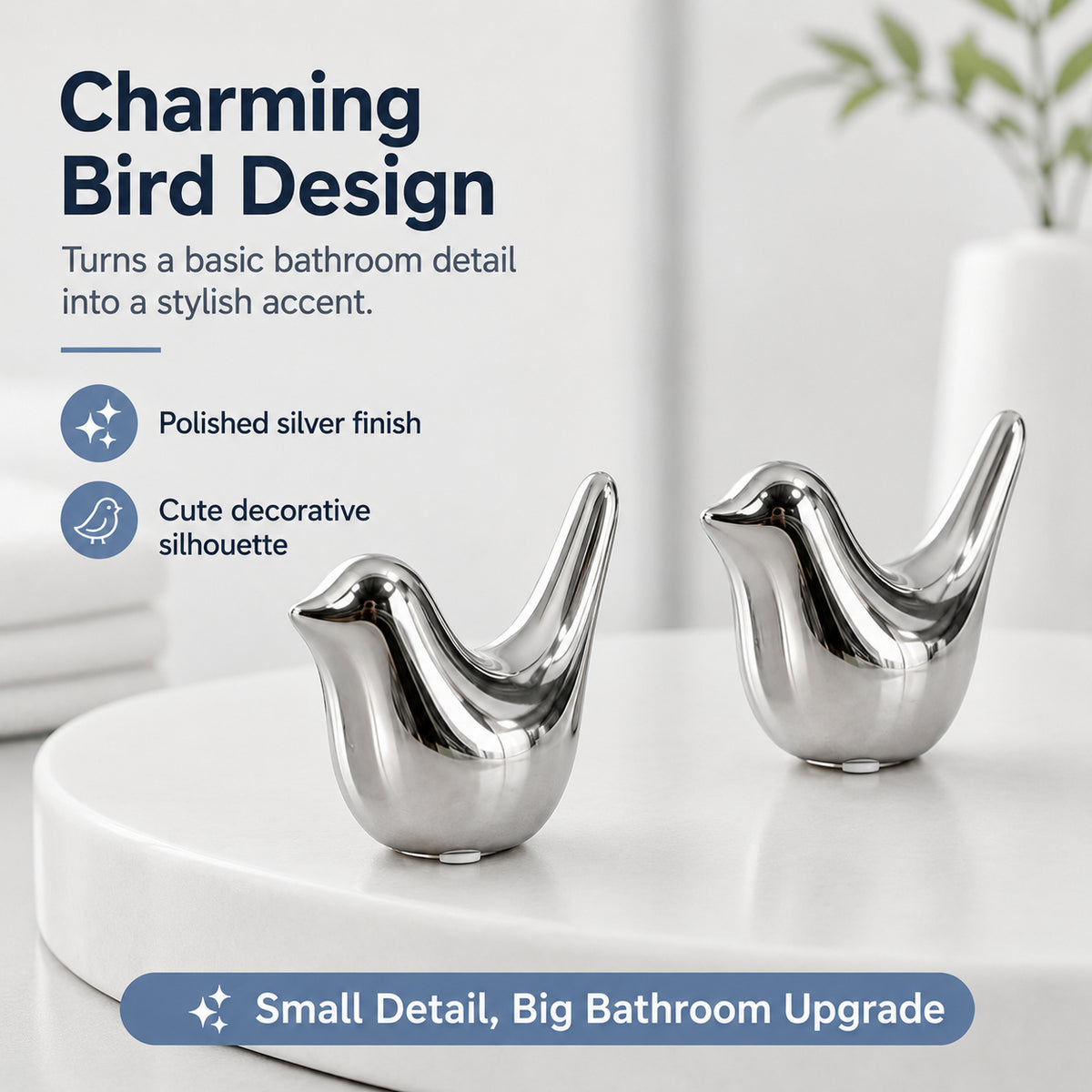 Decorative Toilet Bolt Caps – Aesthetic Ceramic Bird Covers for Ugly Bathroom Screws (2-Pack)